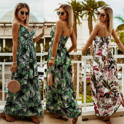 Zendaya - Printed Design Ruffle Waistband Commuter Dress