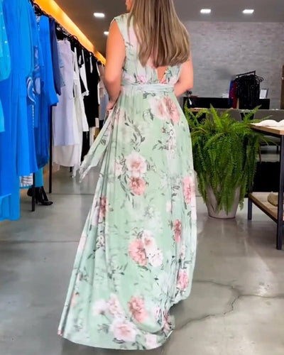 Yvette - Sleeveless Floral Split Hem Long Dress
