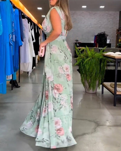 Yvette - Sleeveless Floral Split Hem Long Dress