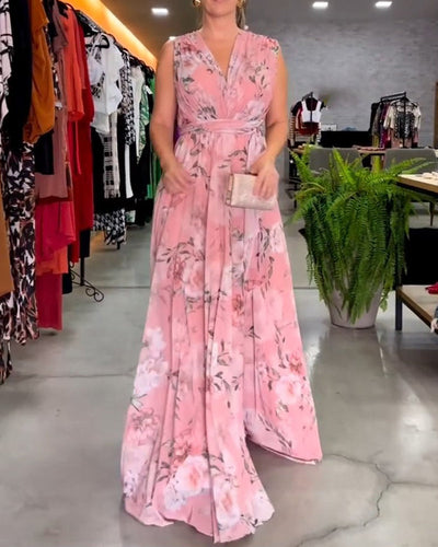 Yvette - Sleeveless Floral Split Hem Long Dress