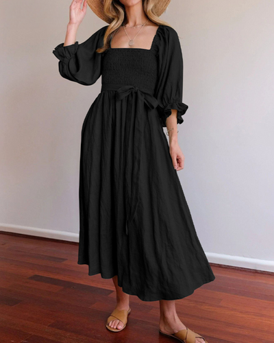 Ivana - Elegant Reversible Puff Sleeve Maxi Dress