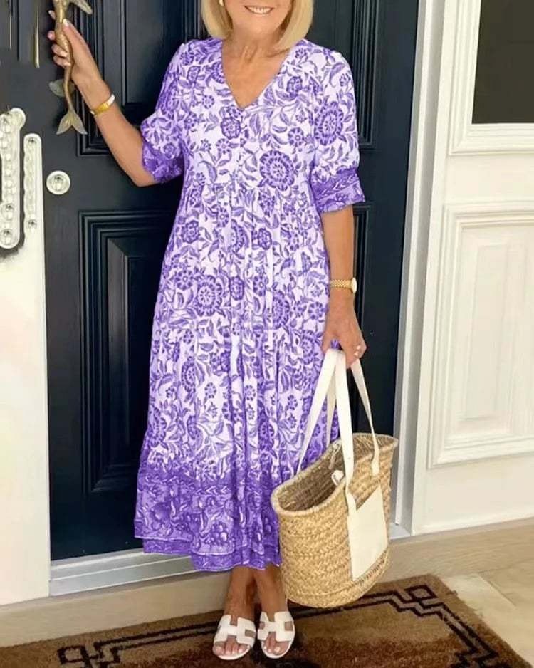 Tyra - Elegant V-Neck Boho Floral Long Dress