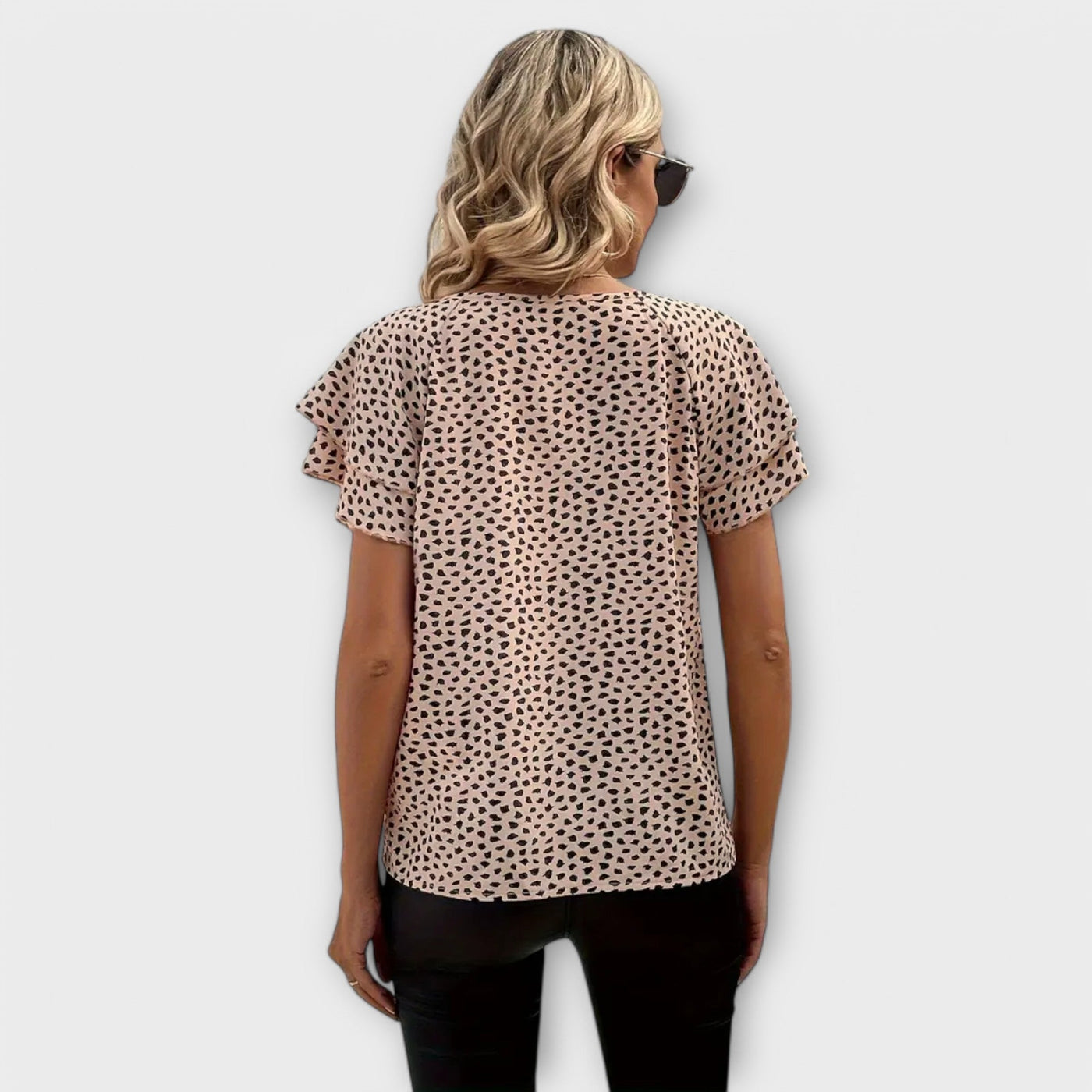 Emily – Blouse with Allover Print and Ruffle Details