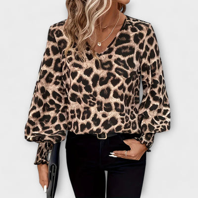Wilma - Wild and Stylish Leopard Blouse with V-Neck