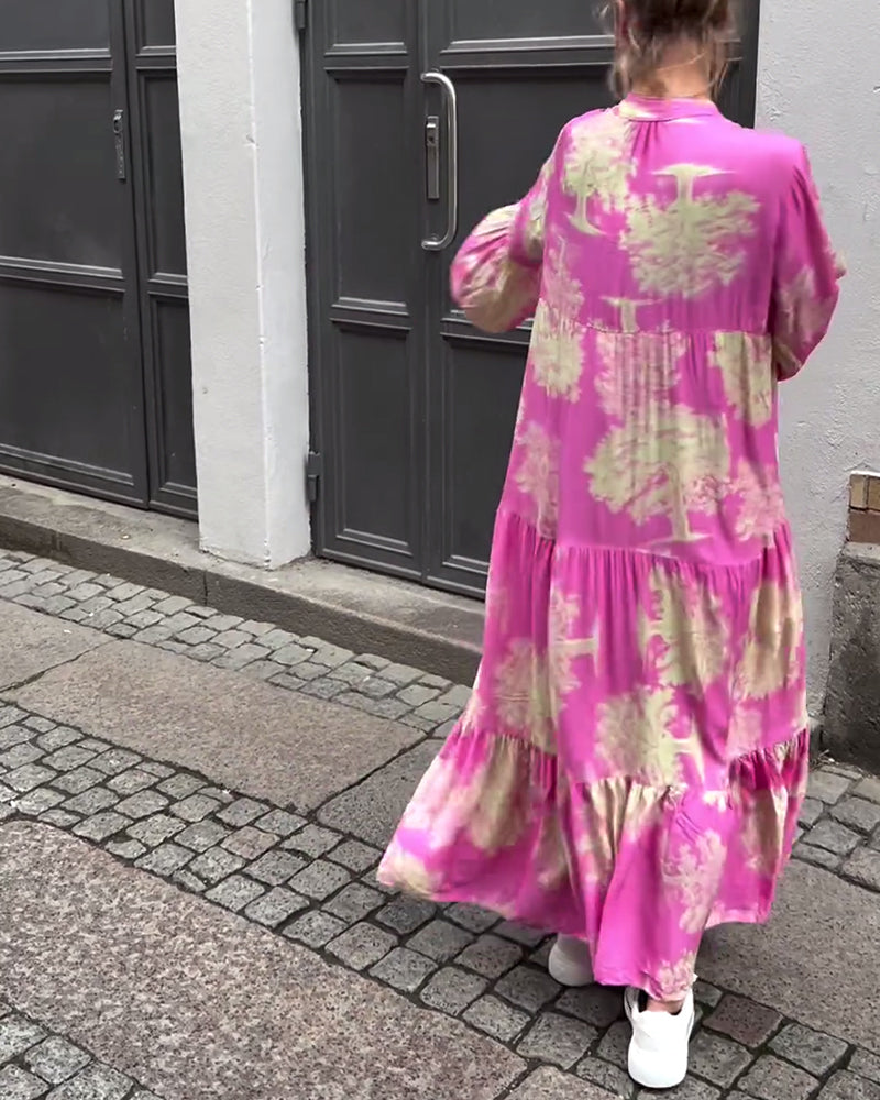 Taniyah - Casual Flared Sleeve Long Printed Dress