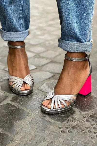 LUMA - Elegant Metallic Sandals with Fluorescent Heels for a Unique Style