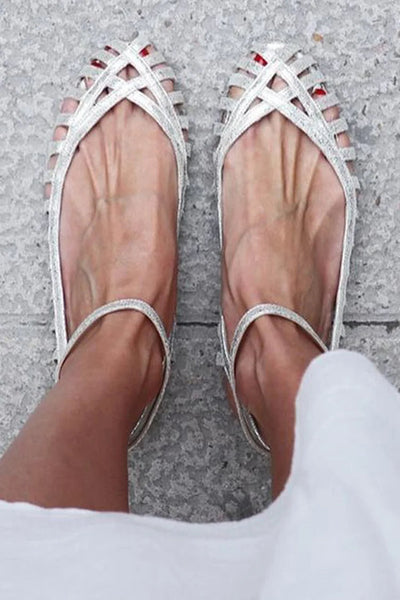 GIADA - Elegant woven ballerina flats with ankle strap for a sophisticated style