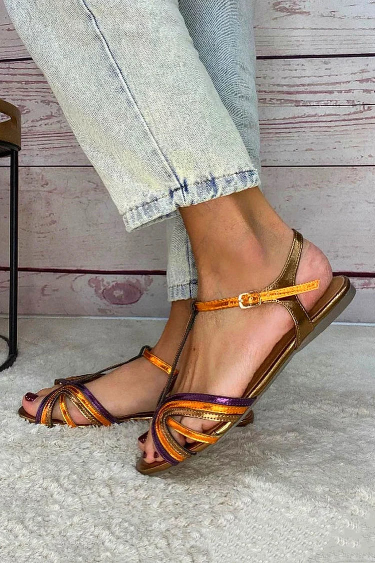 NERINA - Flat multi-strap sandals with elegant metallic details