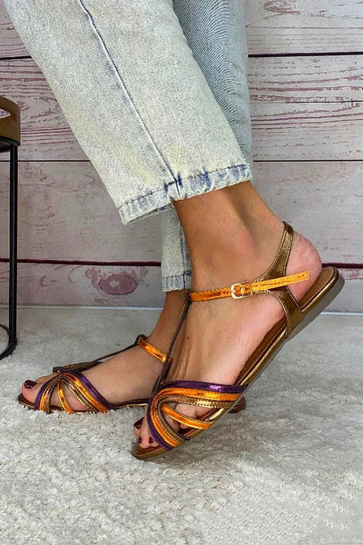 NERINA - Flat multi-strap sandals with elegant metallic details