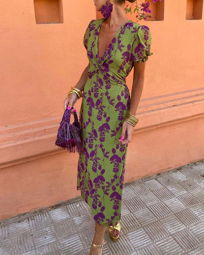 Maggie - Women's Pleated Floral Print Boho Dress