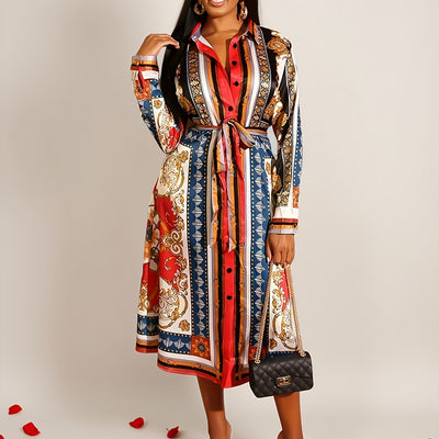 Michelle - Mid-Calf Long Sleeve Shirt Dress