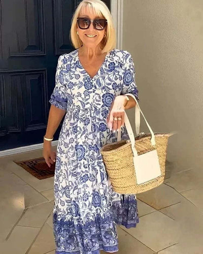 Tyra - Elegant V-Neck Boho Floral Long Dress