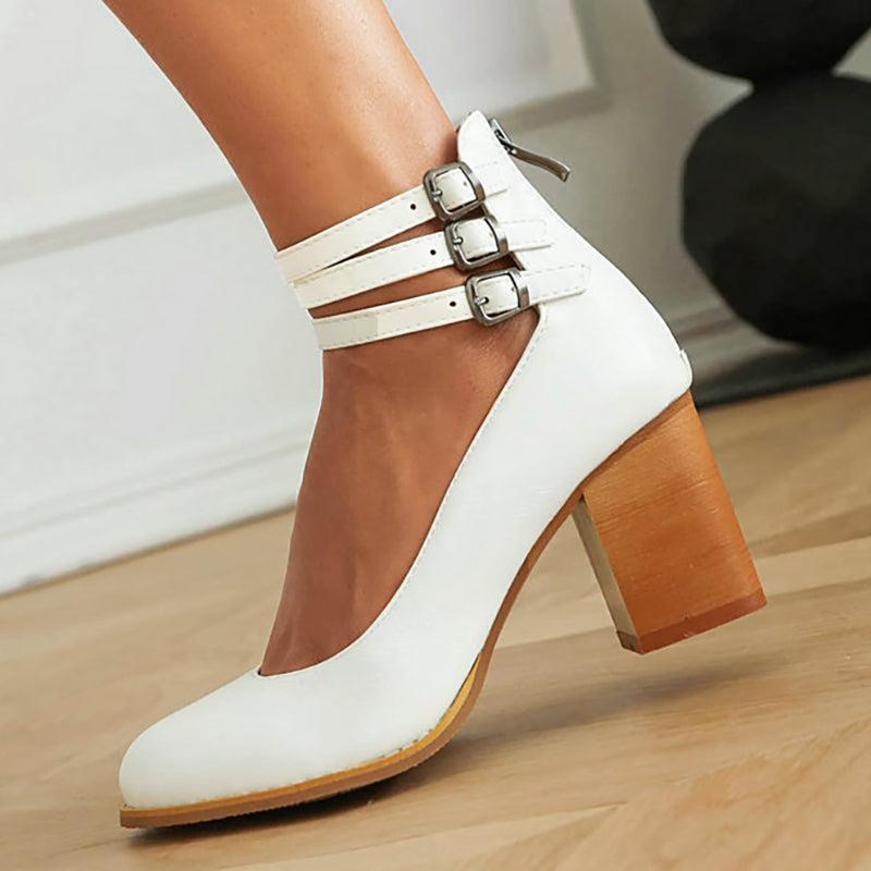 Caa™ - Elegant smooth sandals with ankle straps and thick heels for a sophisticated look