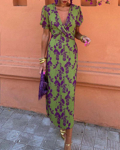 Maggie - Women's Pleated Floral Print Boho Dress