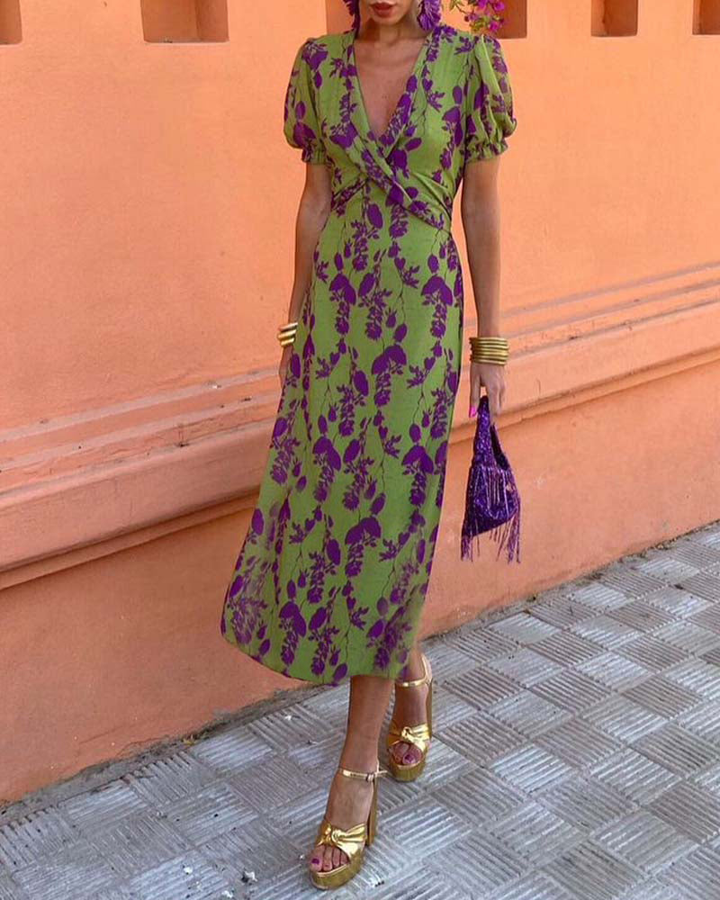 Maggie - Women's Pleated Floral Print Boho Dress