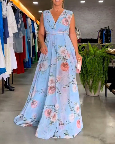 Yvette - Sleeveless Floral Split Hem Long Dress
