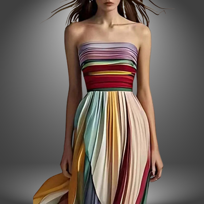 Eleanor - Colorful Stripes Tube Top Maxi Dress