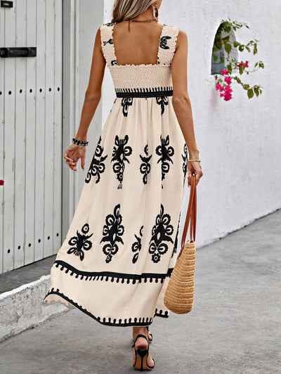 McKenna - Chic Square Neck Sleeveless Printed Beach Dress