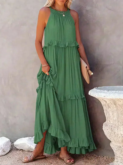 Avery - Elegant Halter Neck Ruffle Trim Dress
