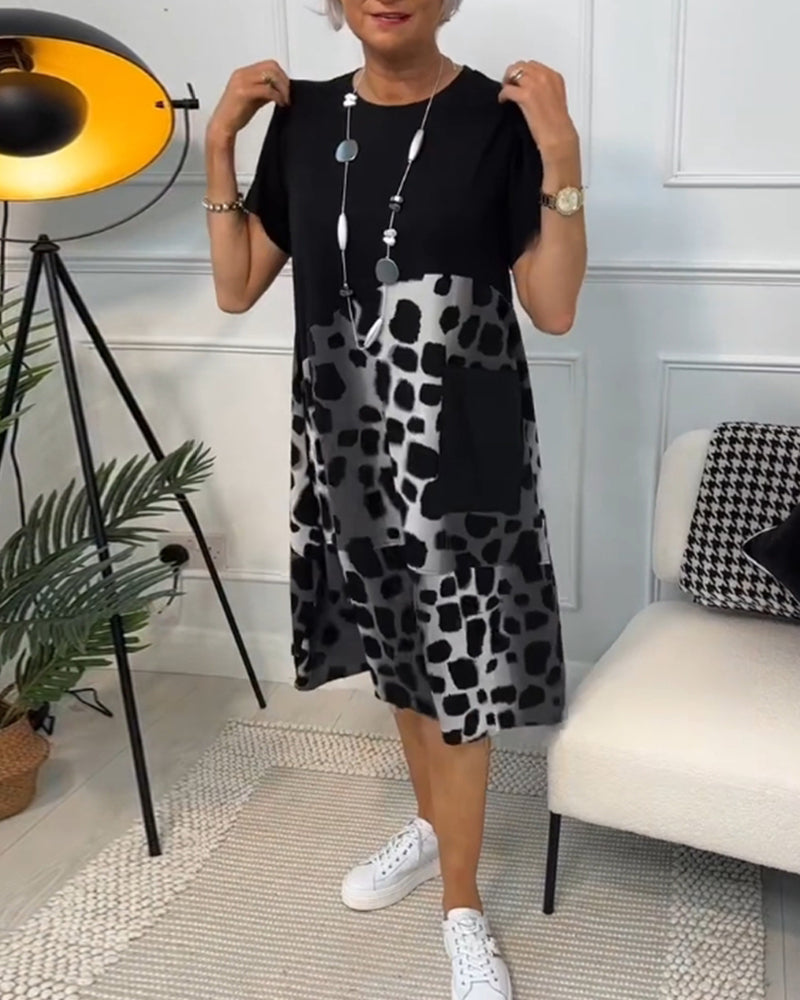 Daphne - Stylish Short Sleeve Leopard Print Midi Dress