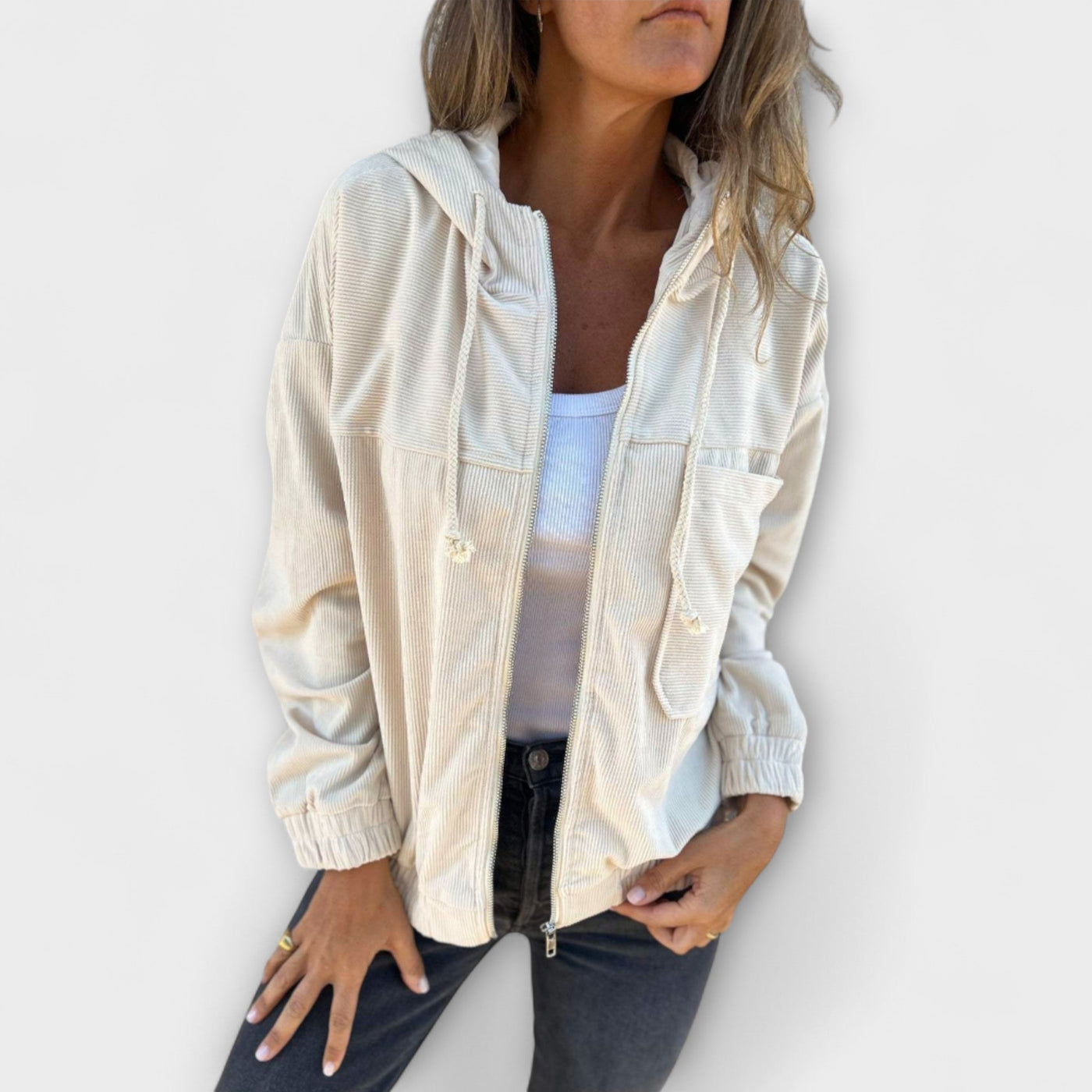 Ella - Hooded corduroy jacket with zipper