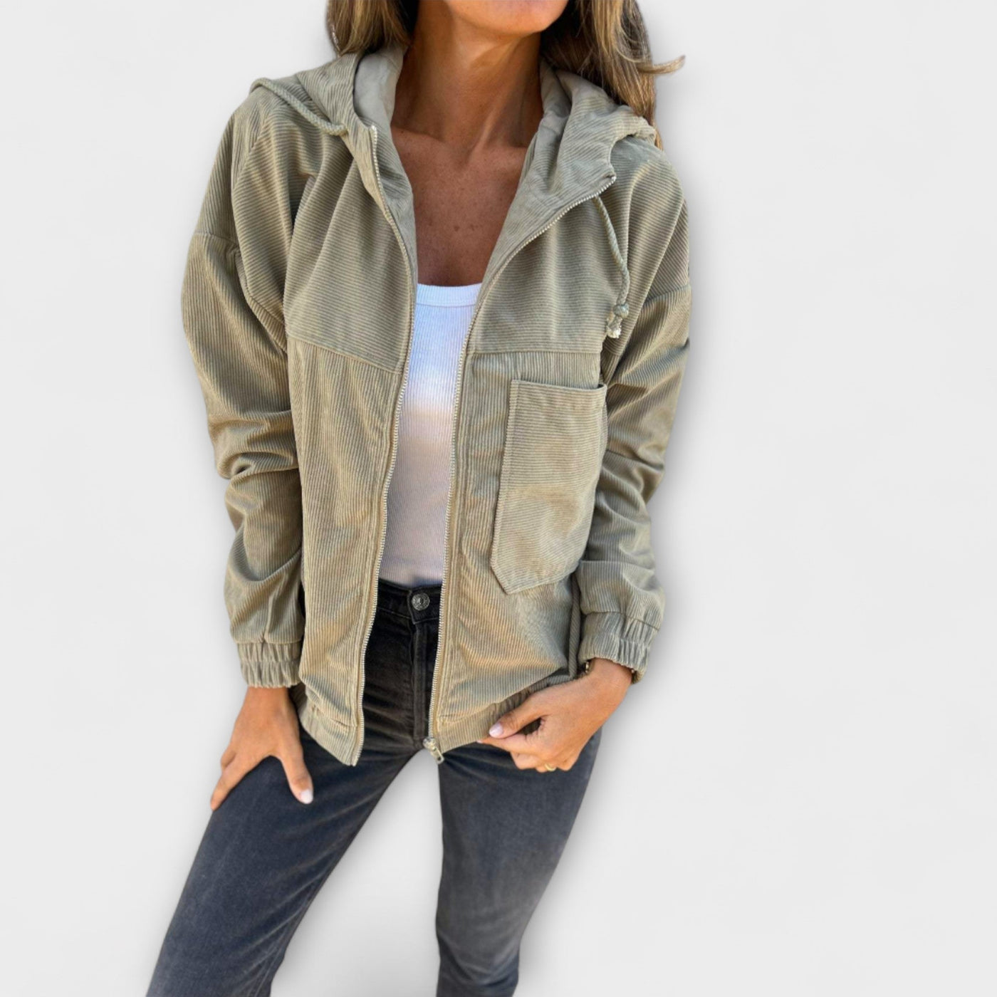 Ella - Hooded corduroy jacket with zipper