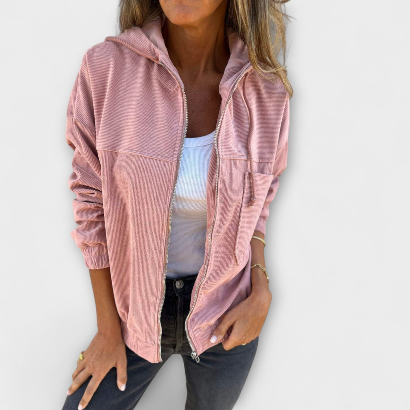 Ella - Hooded corduroy jacket with zipper