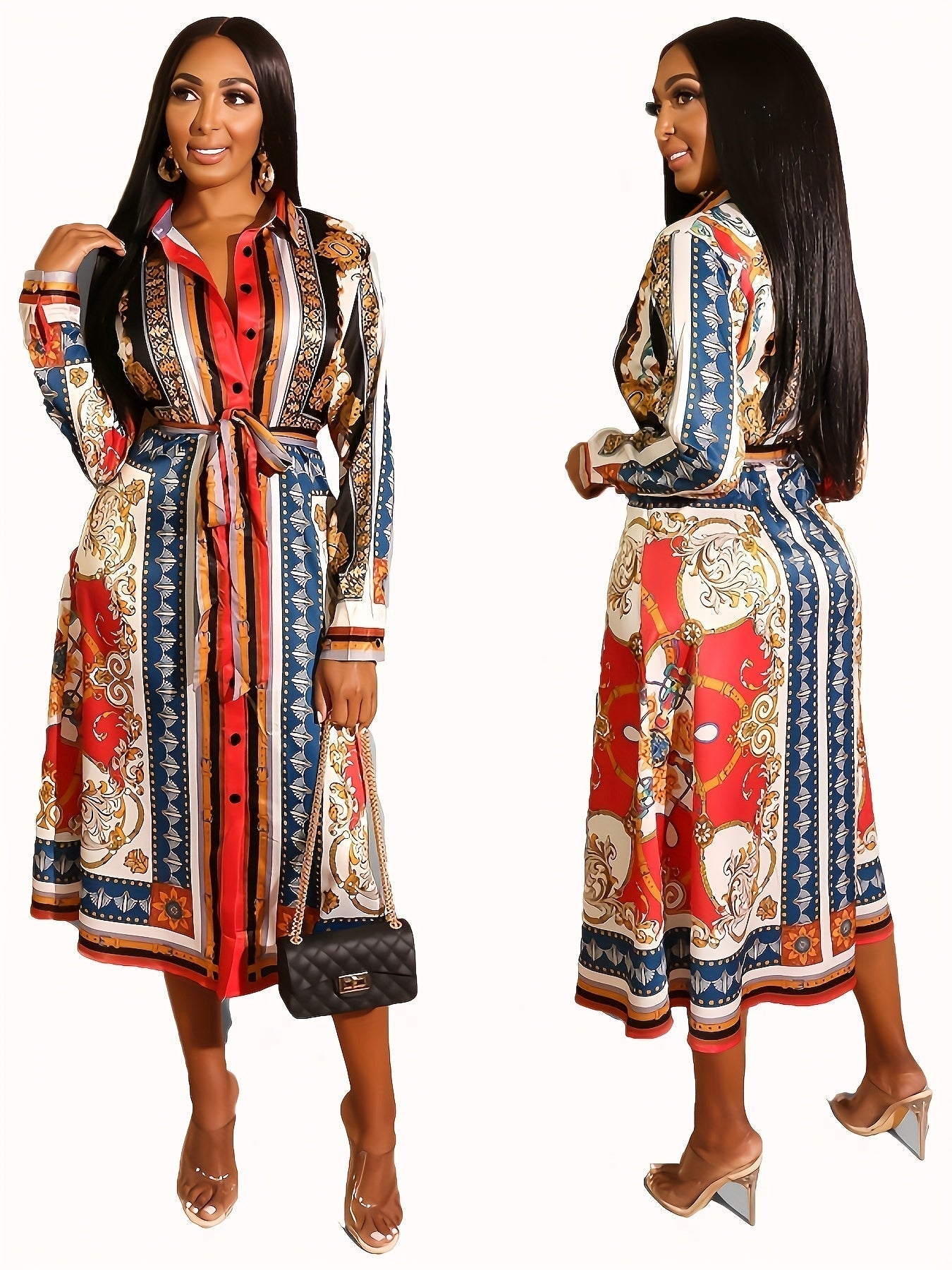 Michelle - Mid-Calf Long Sleeve Shirt Dress