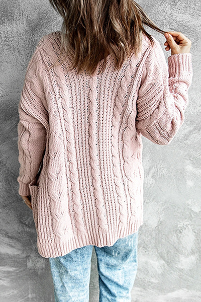 Women's Cardigan - Longline Open Front - Cable Knit with Pockets