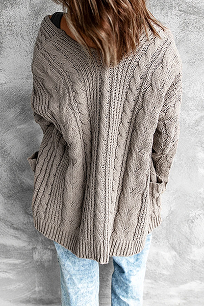 Women's Cardigan - Longline Open Front - Cable Knit with Pockets