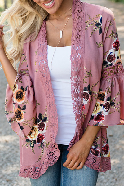 Women's casual patchwork top with floral print
