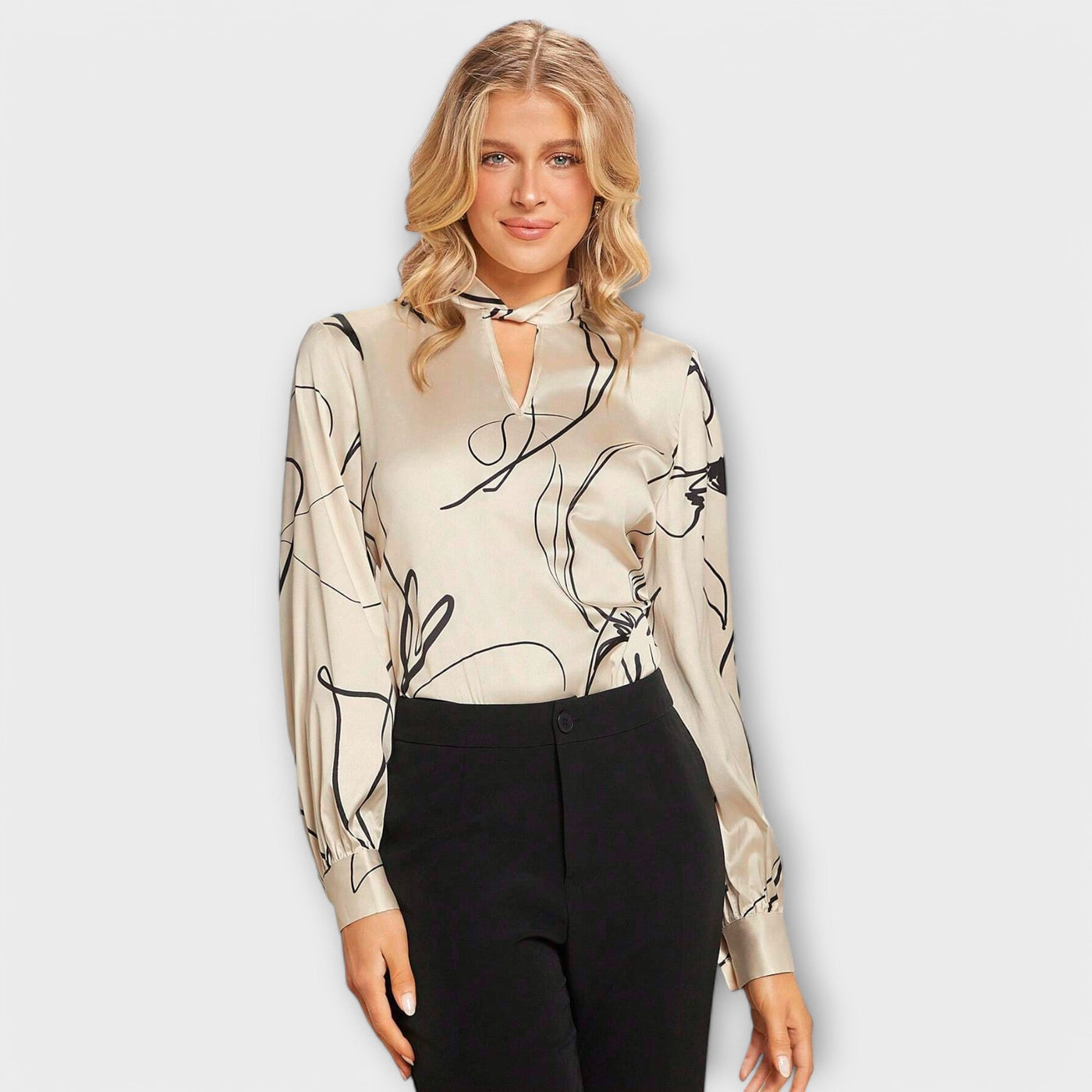 Eva - Elegant blouse with line pattern and keyhole detail