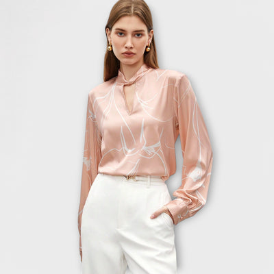 Eva - Elegant blouse with line pattern and keyhole detail