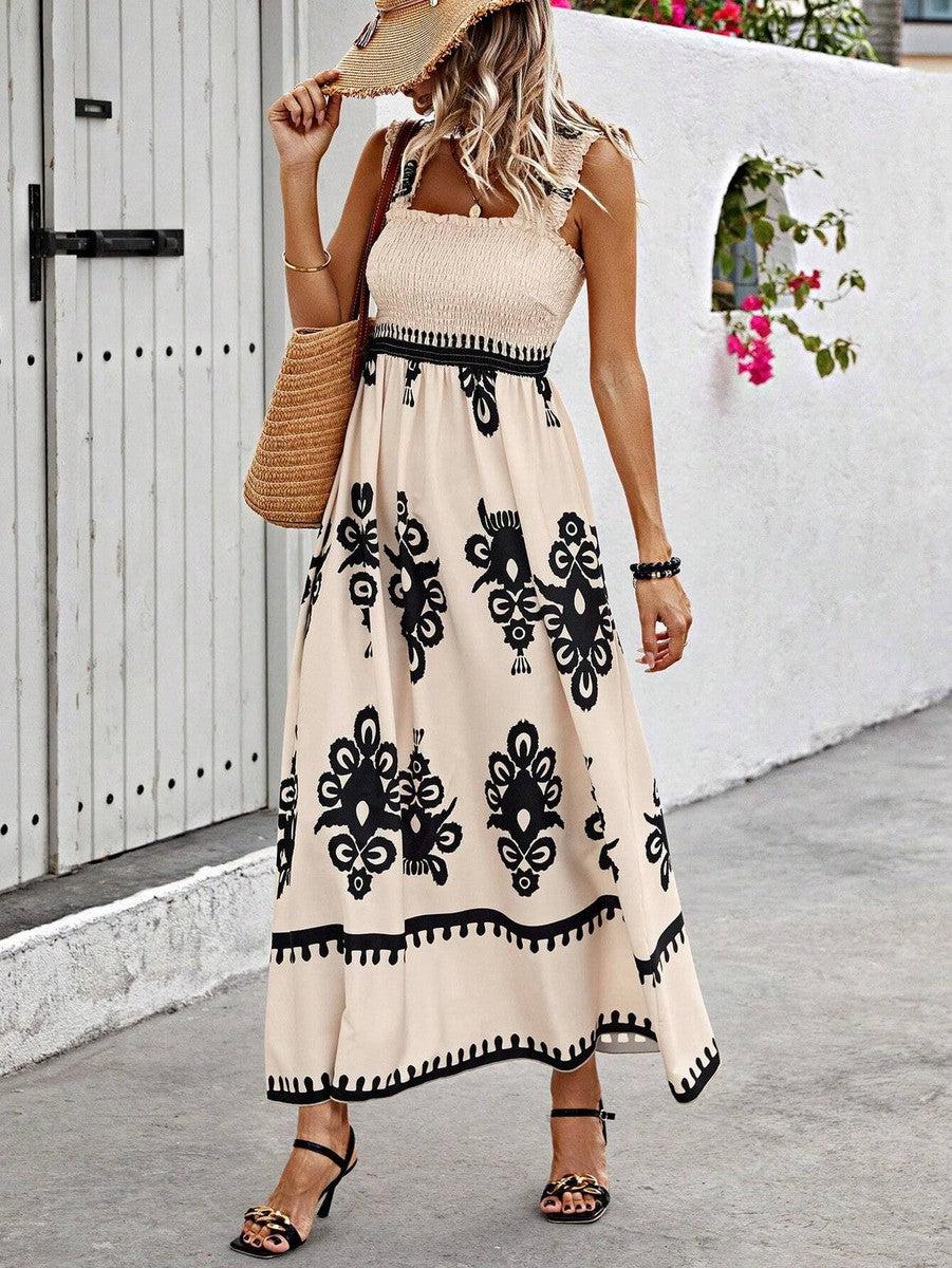 McKenna - Chic Square Neck Sleeveless Printed Beach Dress
