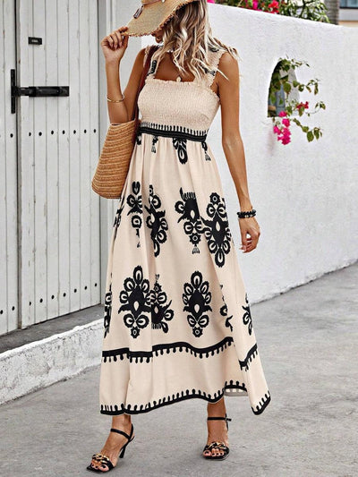 McKenna - Chic Square Neck Sleeveless Printed Beach Dress