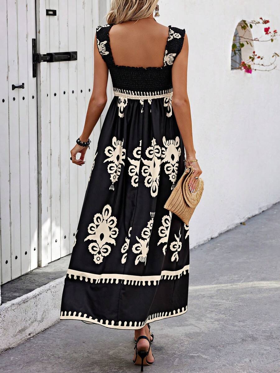 McKenna - Chic Square Neck Sleeveless Printed Beach Dress