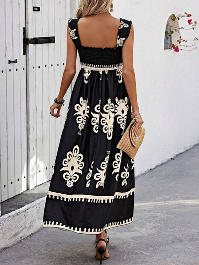 McKenna - Chic Square Neck Sleeveless Printed Beach Dress