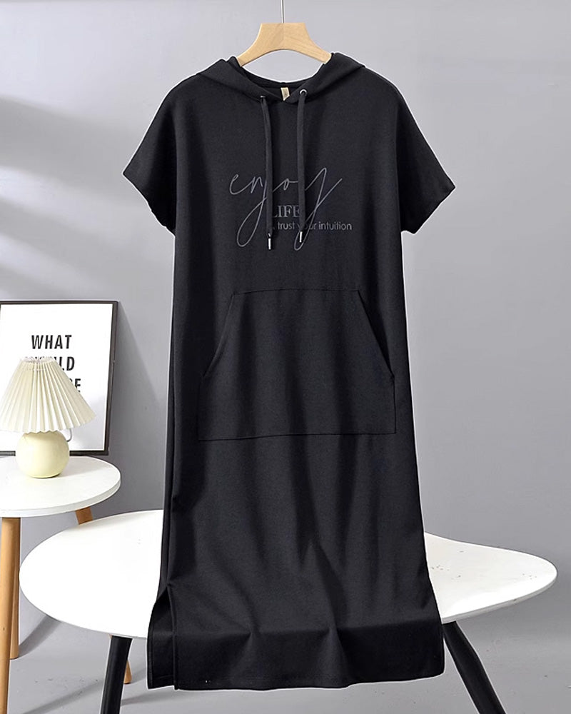 Edith - Casual Letter Print Hooded Pullover Dress