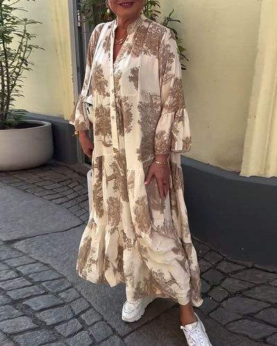 Taniyah - Casual Flared Sleeve Long Printed Dress