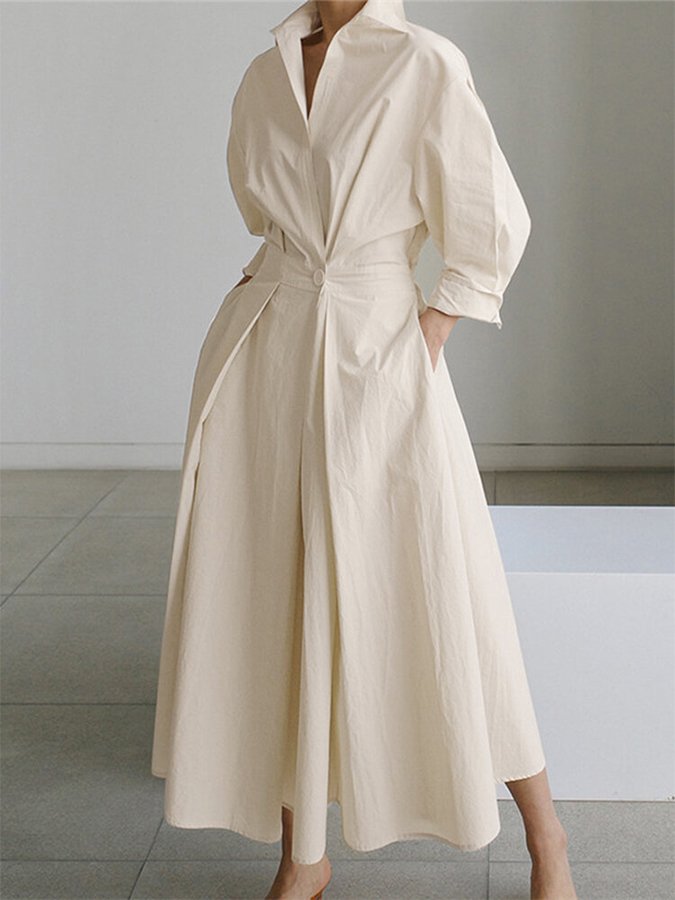 Mary - Chic Polo Collar A-Line Swing Dress