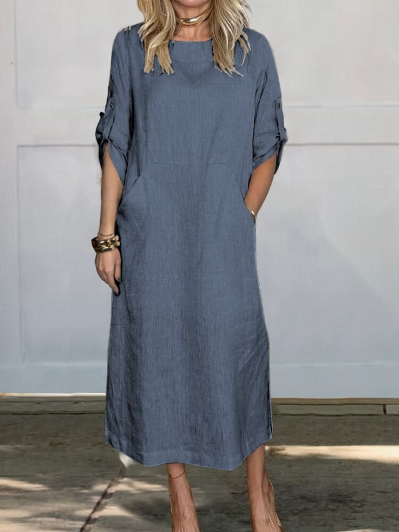 Mia™ - Comfortable Plain Dress With Pockets