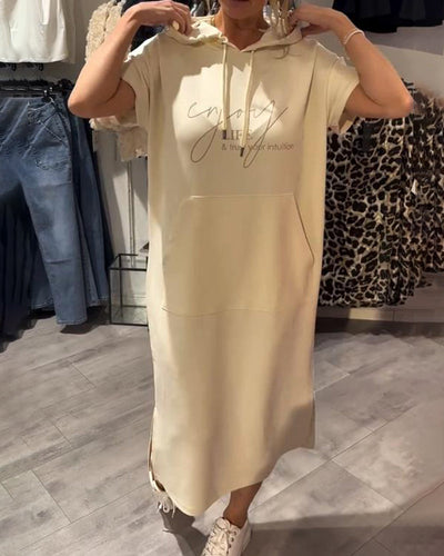 Edith - Casual Letter Print Hooded Pullover Dress