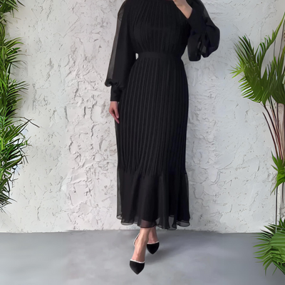 Bailey - Chic French Fall Mesh-Accented Evening Gown
