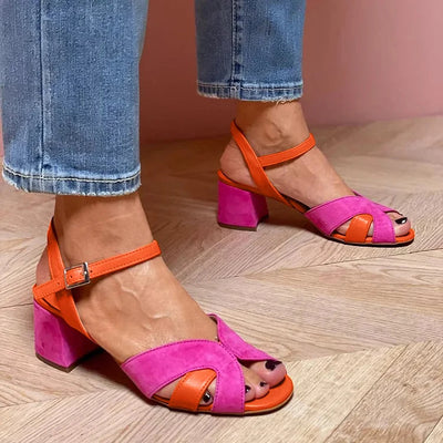 ISABELLA - Color block sandals with comfortable heels for a chic and comfortable style