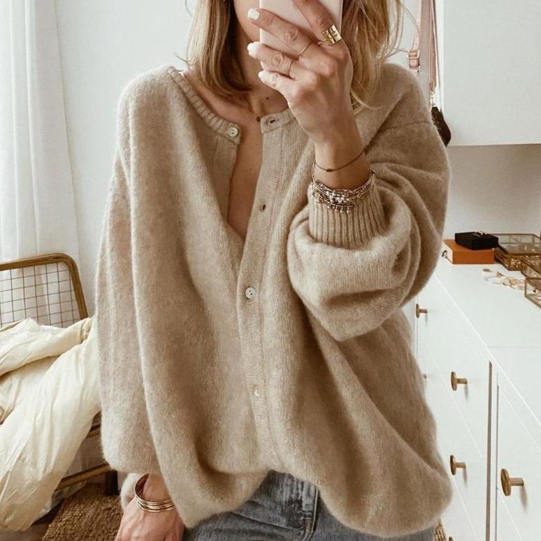 Women’s Cardigan – Oversized Fit – Button Front – Ribbed Cuffs Casual Layer
