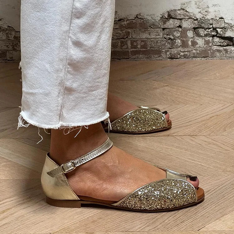 FLAVIA - Elegant and Sparkling Glitter Flat Sandals