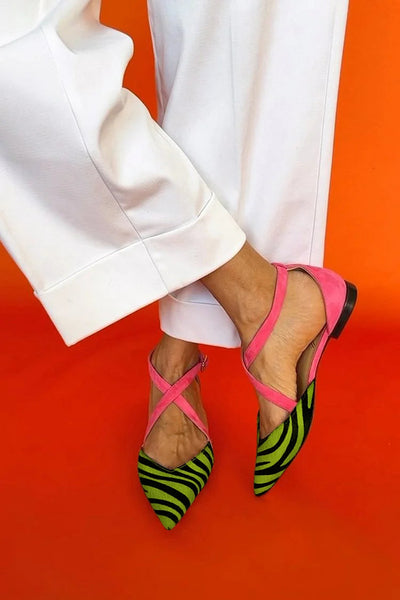 LUCREZIA - Elegant ballet flats with zebra details and glamorous pink straps