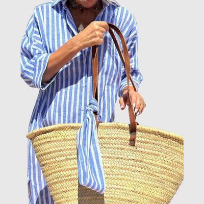 Marina - Chic Striped Button-Down Shirt Dress