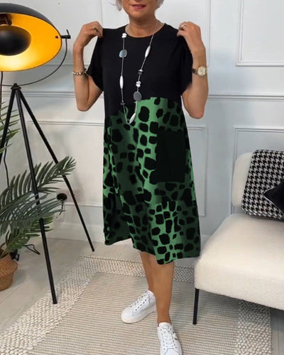 Daphne - Stylish Short Sleeve Leopard Print Midi Dress