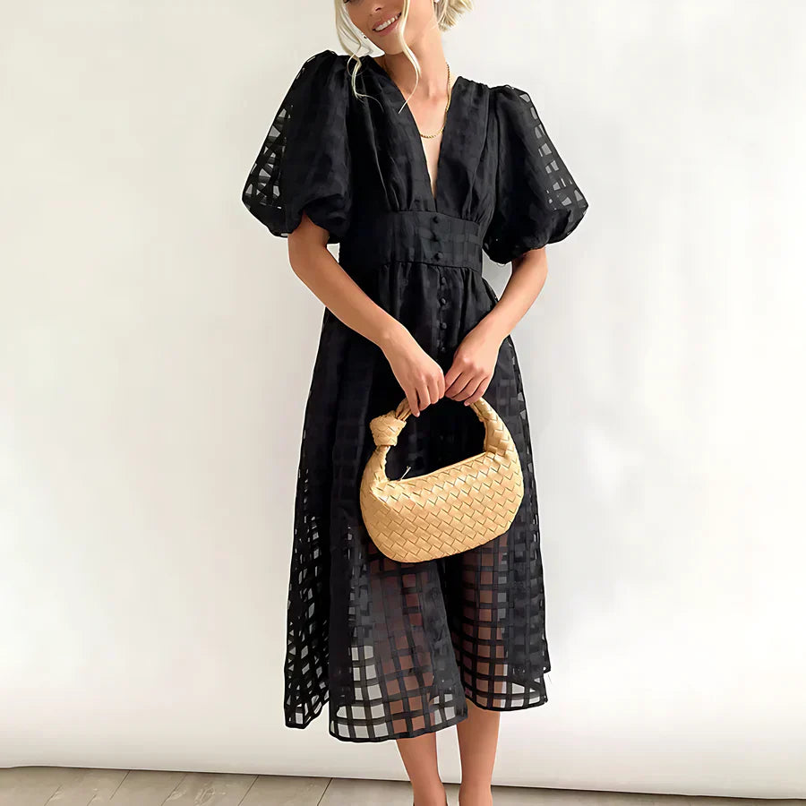 Cindy™ - Classic Midi Dress with Balloon Sleeves